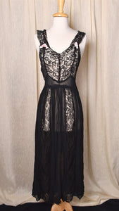 1940s Black Sheer Lace Night Gown