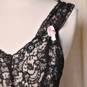 1940s Black Sheer Lace Night Gown