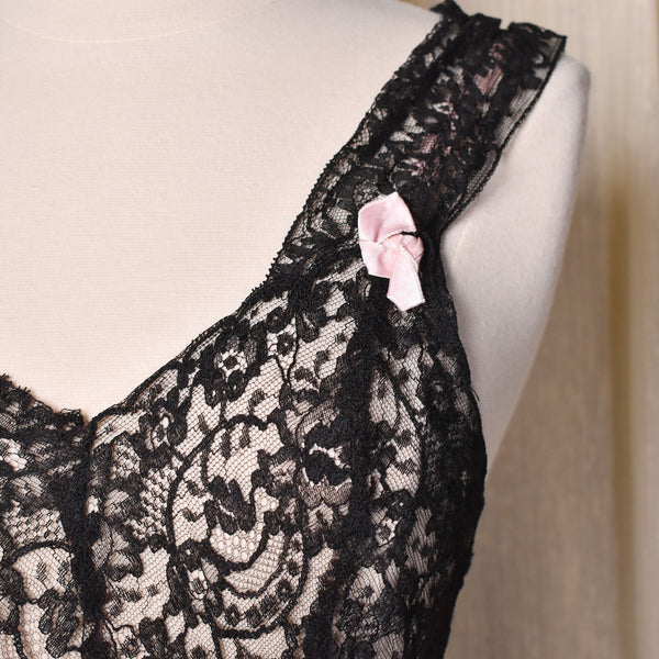 1940s Black Sheer Lace Night Gown