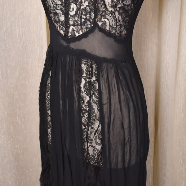 1940s Black Sheer Lace Night Gown