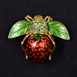 Joan Rivers Rhinestone Strawberry Bee Brooch