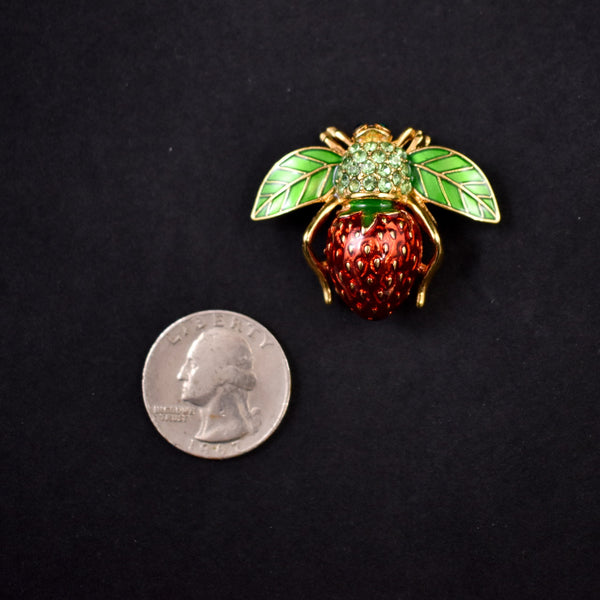 Joan Rivers Rhinestone Strawberry Bee Brooch