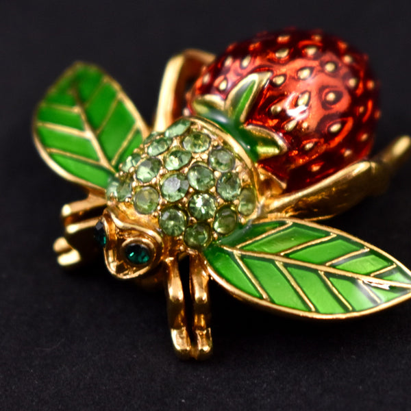 Joan Rivers Rhinestone Strawberry Bee Brooch