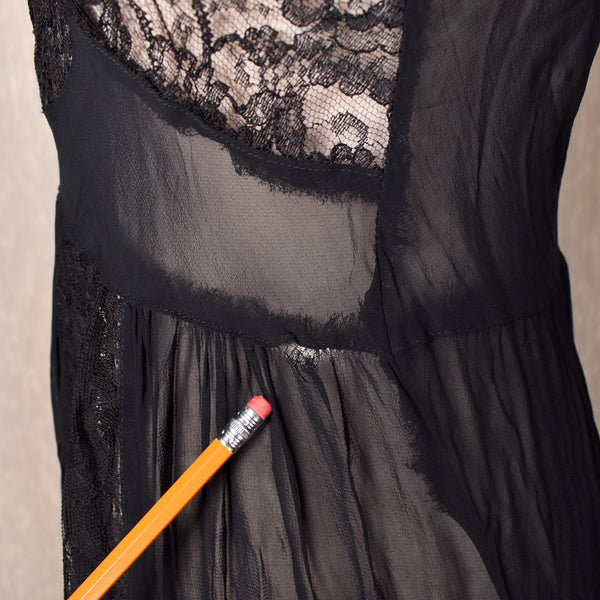 1940s Black Sheer Lace Night Gown