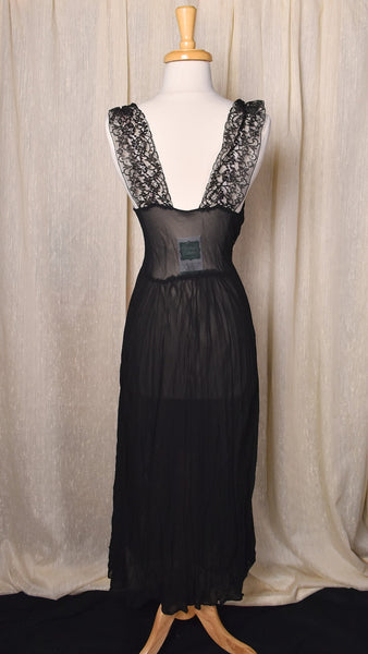 1940s Black Sheer Lace Night Gown