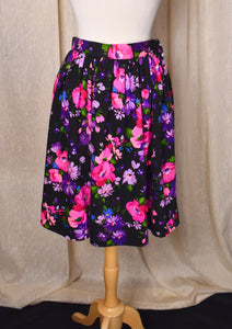 1960s Pink & Purple Floral Gathered Skirt