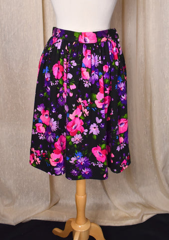 1960s Pink & Purple Floral Gathered Skirt