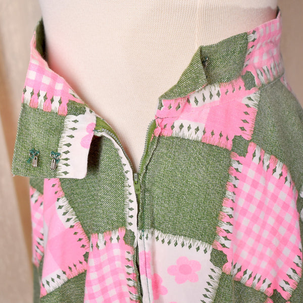 1960s Pink & Green Patchwork Circle Skirt