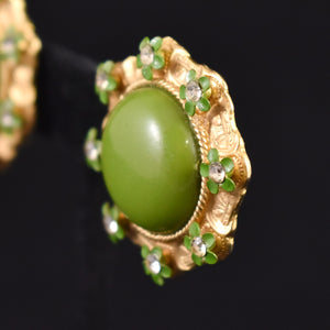 Large Lime Button & Rhinestone Earrings