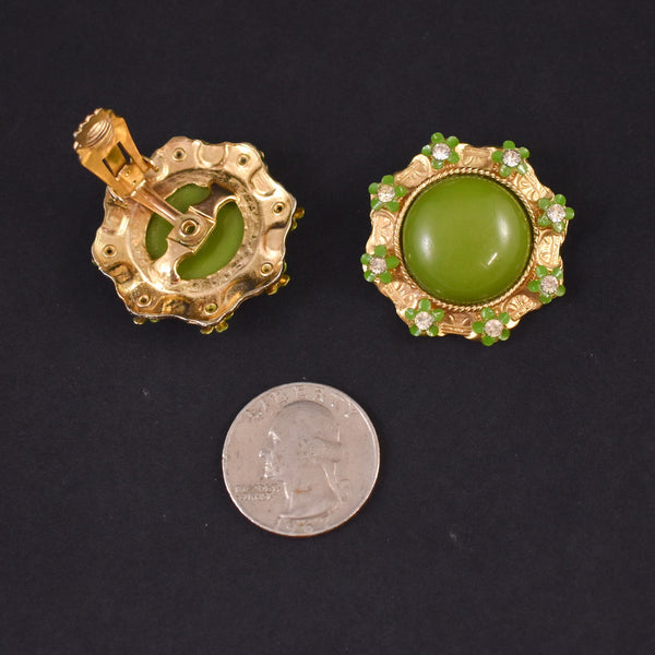 Large Lime Button & Rhinestone Earrings