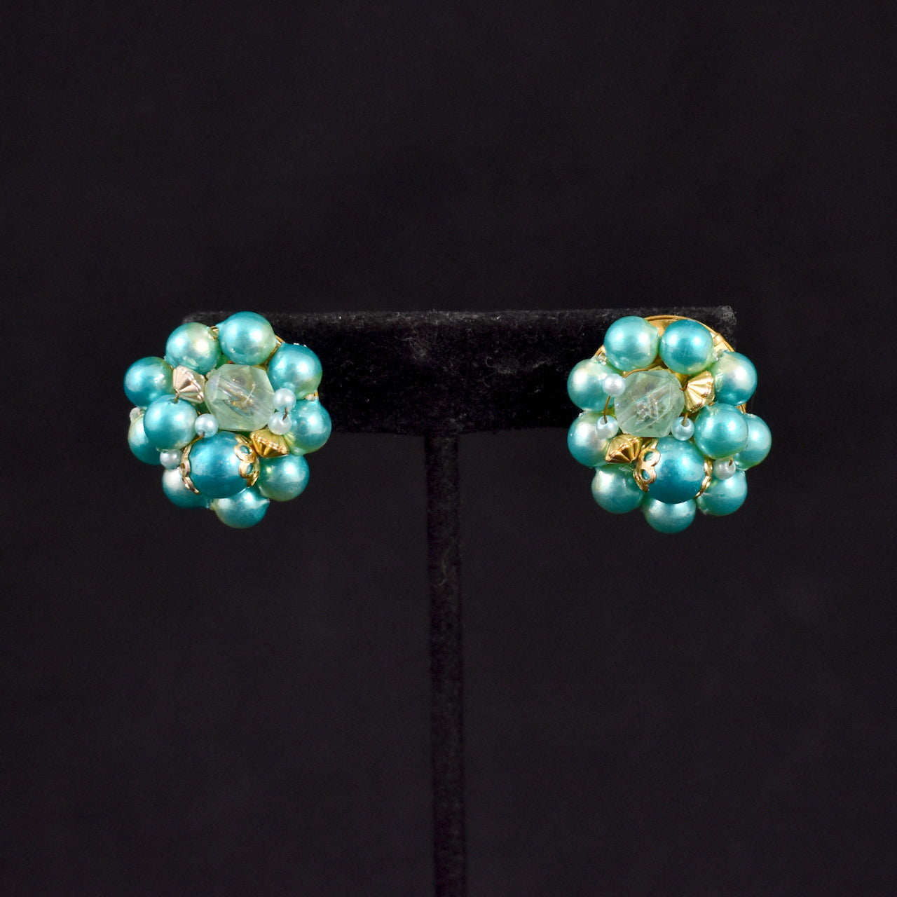 Aqua Pearl Cluster Earrings