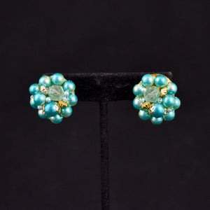 Aqua Pearl Cluster Earrings