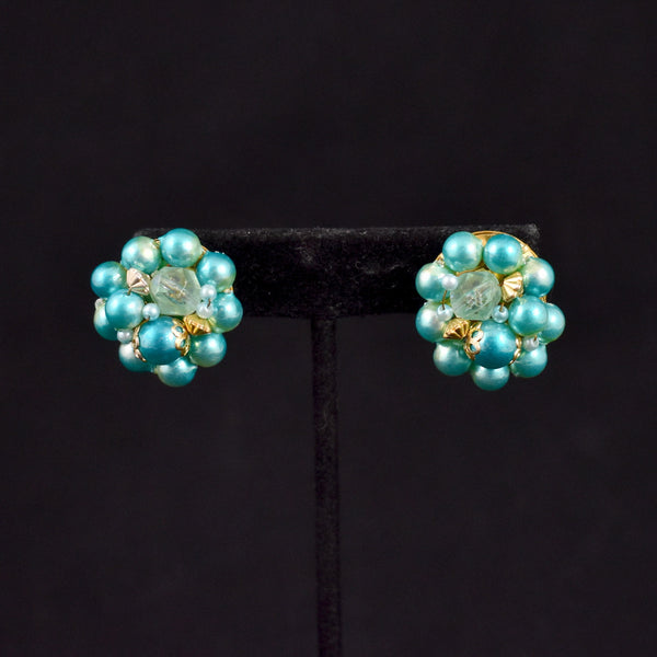 Aqua Pearl Cluster Earrings