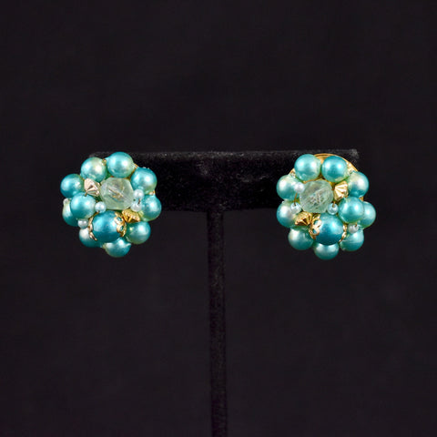 Aqua Pearl Cluster Earrings