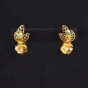 Agate & Pearl Gold Climber Earrings