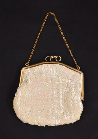 1950s Little White Sequin Handbag