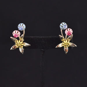 Pastel Rhinestone Bouquet Climber Earrings