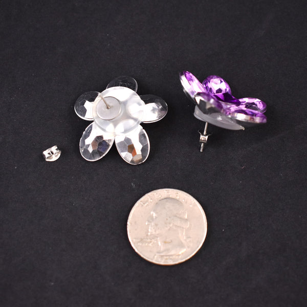 Purple Crystal Flower Earrings