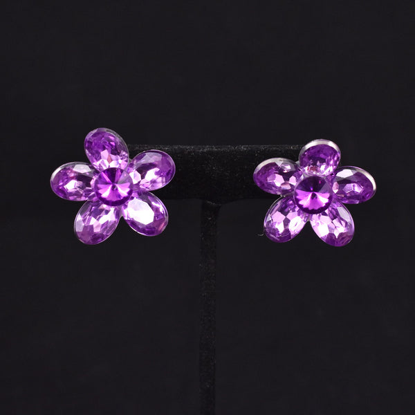 Purple Crystal Flower Earrings