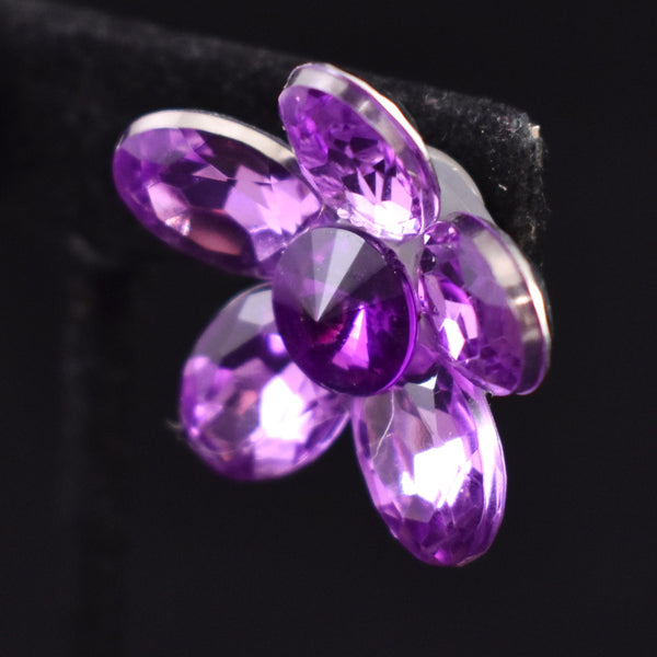 Purple Crystal Flower Earrings