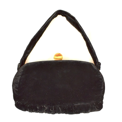 1950s Rich Black Velvet Handbag