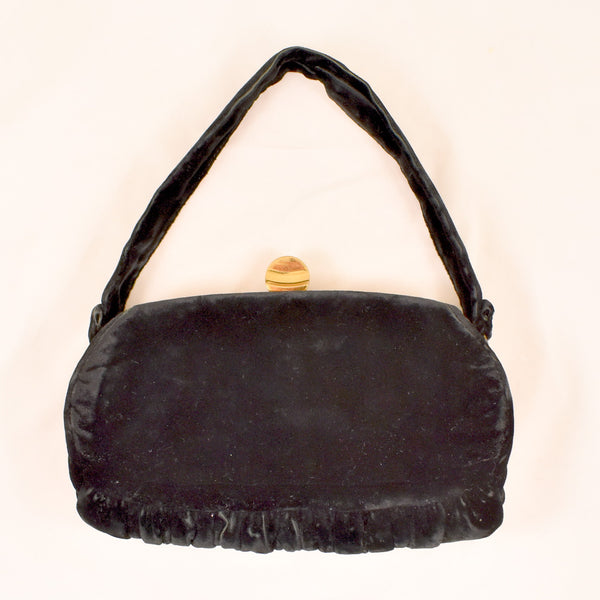 1950s Rich Black Velvet Handbag