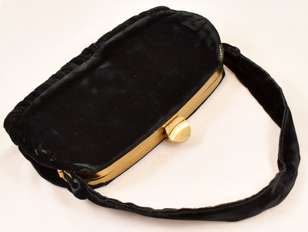 1950s Rich Black Velvet Handbag