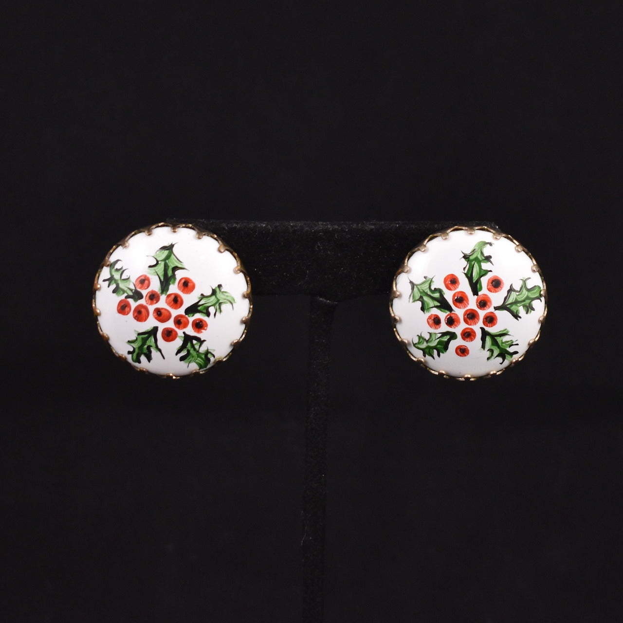 Handpainted Holly Button Earrings