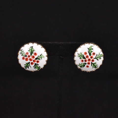 Handpainted Holly Button Earrings