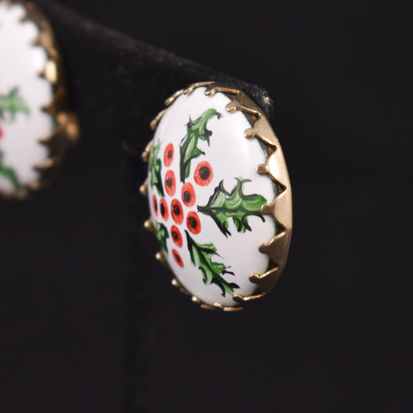 Handpainted Holly Button Earrings