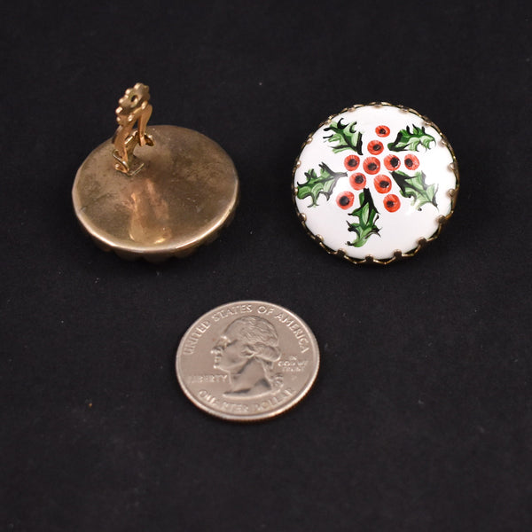 Handpainted Holly Button Earrings