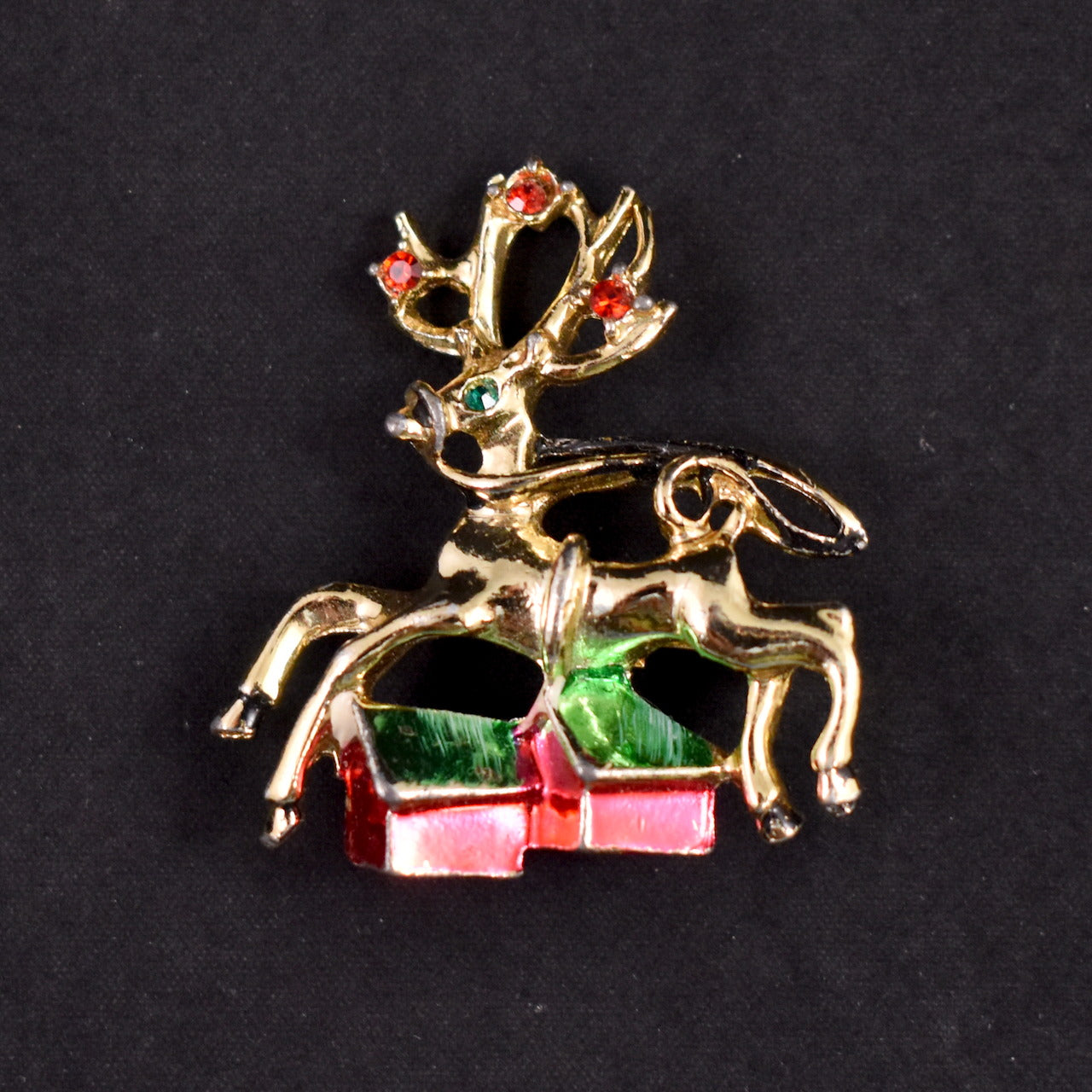 Rhinestone Reindeer Enamel Brooch