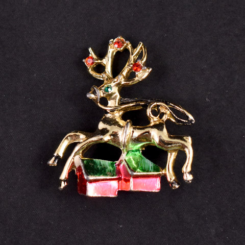 Rhinestone Reindeer Enamel Brooch