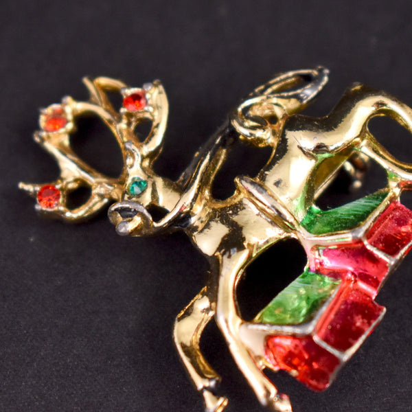 Rhinestone Reindeer Enamel Brooch