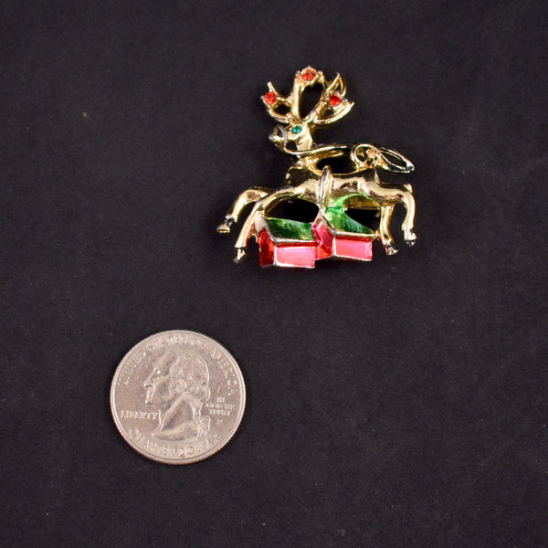 Rhinestone Reindeer Enamel Brooch