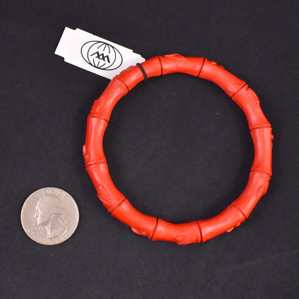 NWT Red Bamboo Carved Bangle Bracelet