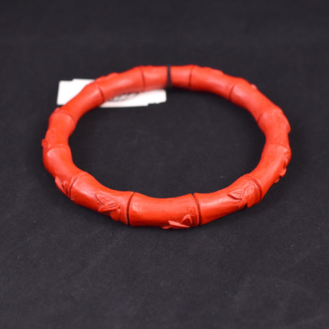 NWT Red Bamboo Carved Bangle Bracelet