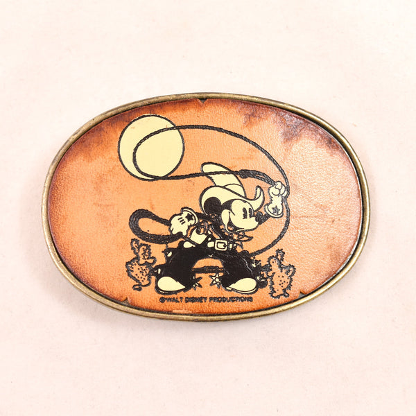 1970s Cowboy Mickey Mouse Disney Leather Belt Buckle