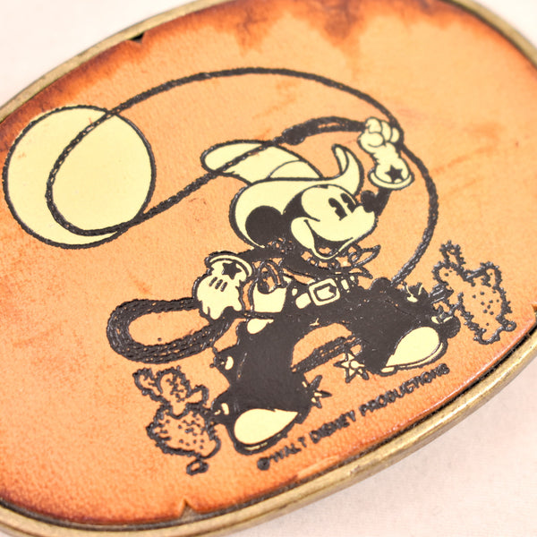 1970s Cowboy Mickey Mouse Disney Leather Belt Buckle
