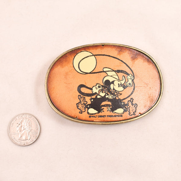 1970s Cowboy Mickey Mouse Disney Leather Belt Buckle