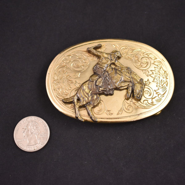 1970s Bucking Bronc Rodeo Riding Cowboy Belt Buckle