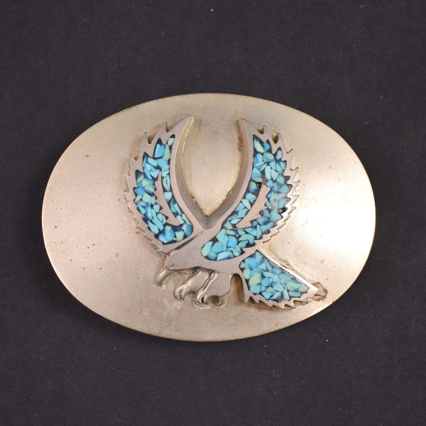 1970s Turquoise Eagle Nickel Belt Buckle