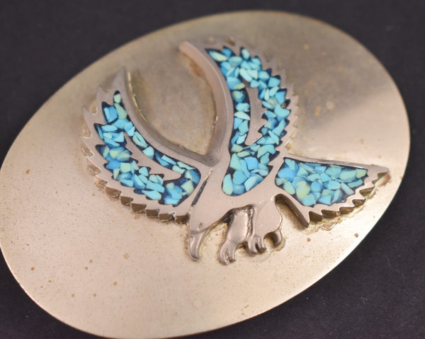 1970s Turquoise Eagle Nickel Belt Buckle