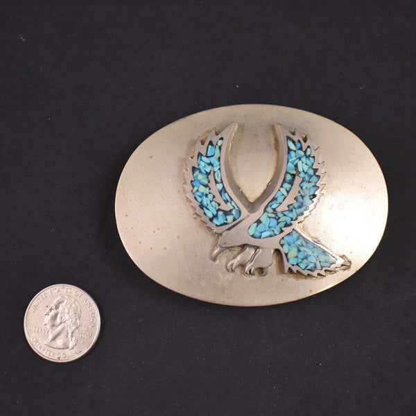 1970s Turquoise Eagle Nickel Belt Buckle