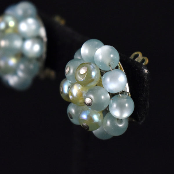 Sky Blue Moon Glow Cluster Bead Earrings