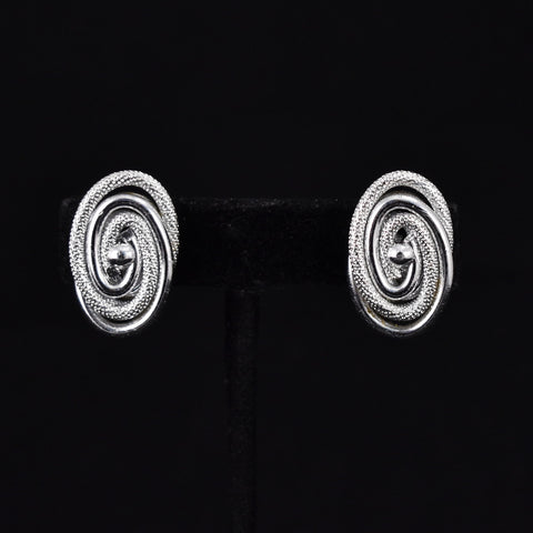 Silvertone Corded Oval Earrings