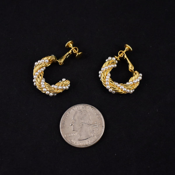 Pearl & Gold Twisted Hoop Earrings