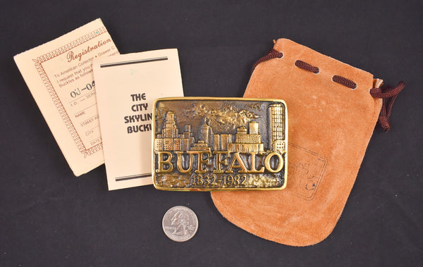 1980s NIB Buffalo Skyline Brass Belt Buckle