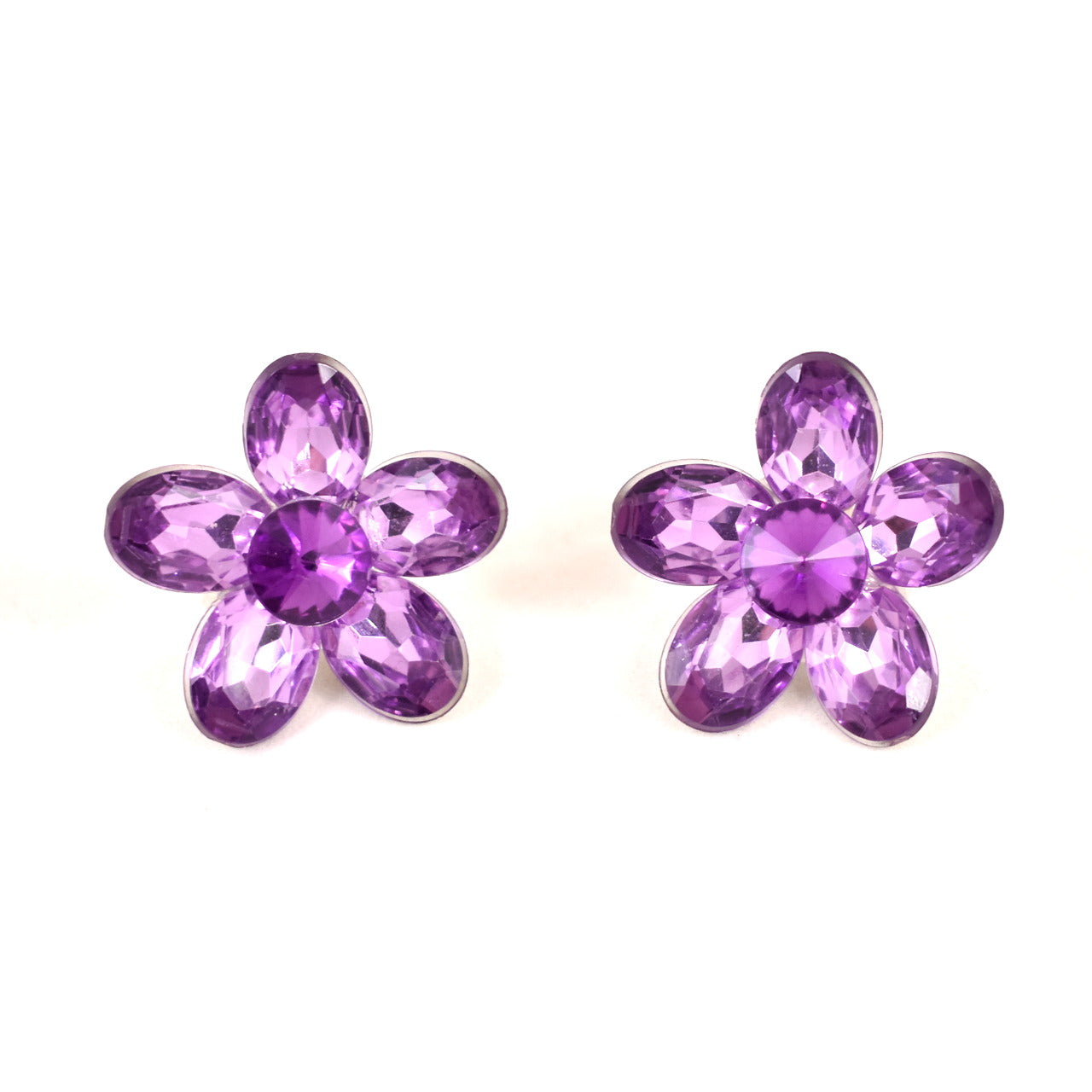 Purple Crystal Flower Earrings