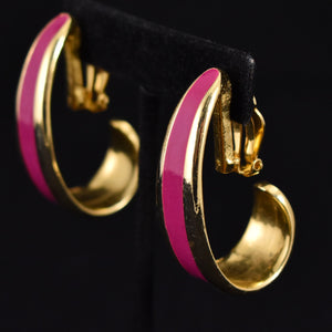 Large Pink Mauve Enamel Gold Earrings
